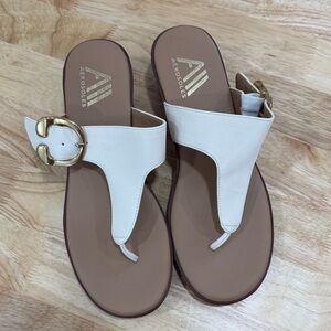 AEROSOLES Women's White Sandals with Gold Buckle